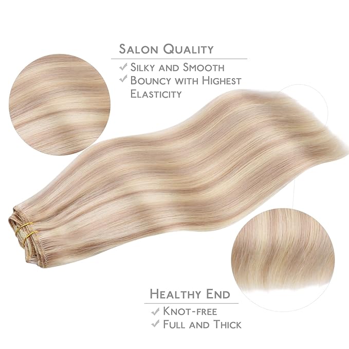 WENNALIFE Clip in Hair Extensions Real Human Hair, 18 Inch 120g 7pcs Balayage Light Wheat Platinum Blonde Remy Hair Straight Natural Extensiones De Cabello Humano Con Clip Ins