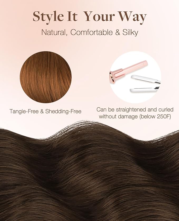 GOO GOO Invisi Edge Tape in Hair Extensions Human Hair, 350 Copper, 20pcs 18inch 50g, Virgin Remy Hair, Seamless Injected Tape, Natural Look