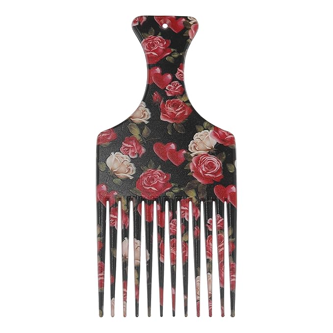 VOCOSTE Wide Tooth Afro Hair Pick Comb, Hair Styling Tool for Men Plastic Flower Pattern, 5.9 Inch