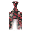 VOCOSTE Wide Tooth Afro Hair Pick Comb, Hair Styling Tool for Men Plastic Flower Pattern, 5.9 Inch