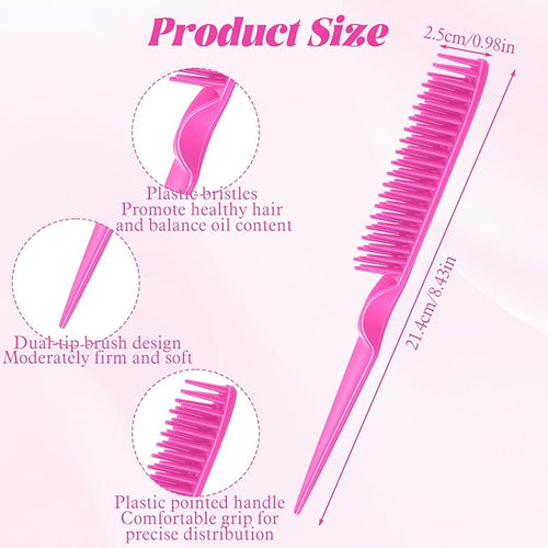 3 Row Hair Comb for Natural Detangling, 4PCS Rat Tail Styling Comb Set Nylon Bristle Unbraider Teasing Combs for Defining Curls and Sectioning Hair