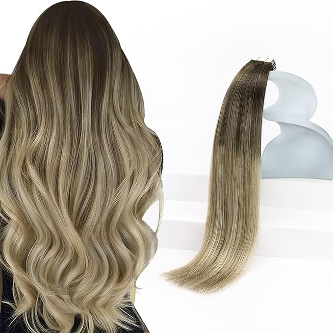 Sunny Hair Tape in Hair Extensions Human Hair Brown Balayage Blonde Tape in Extensions 14 Inch Real Hair Extensions Tape in 20Pcs 50g