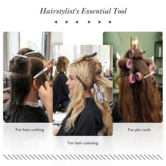 12 Pcs Professional Hair Sectioning Clips, Salon and Home Use Clip for Hair Sectioning, Anti-Slip No-Trace Hair Styling Clips with Silicone Band
