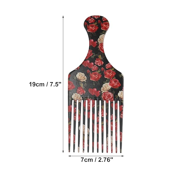 VOCOSTE Wide Tooth Afro Hair Pick Comb, Hair Styling Tool for Men Plastic Flower Pattern, 7.5 Inch