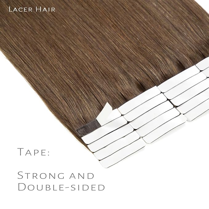Lacer Tape in Hair Extensions Human Hair Tape Attached Skin Weft Invisible Double Side 14 Inch Chocolate Brown Hair Extensions Tape in 20pcs/set
