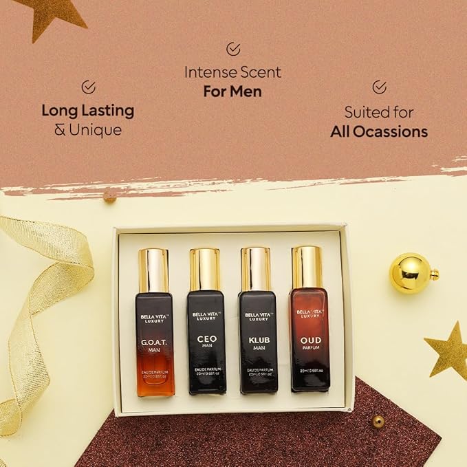 Long Lasting Perfume Gift Set for Man | 4x20ml | Gifts for Men | Woody, Citrusy, Oud, Premium Fragrance Scent | KLUB, OUD, CEO, G.O.A.T