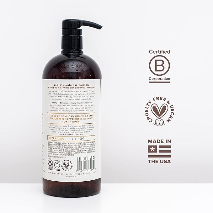 Soapbox Coconut Oil Shampoo, Harsh Sulfate Free, Paraben Free, Silicone Free, Color Safe, and Vegan Hair Shampoo (33.8 Ounces)