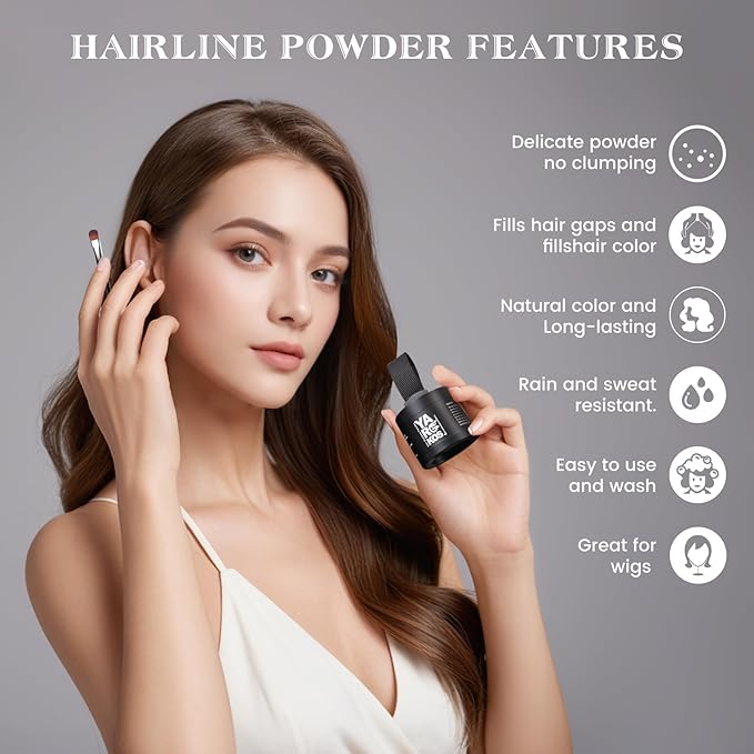 Hairline Shadow Powder, White, Root Touch Up Powder for Instantly Gray Hair Cover Up, Women Color Root Coverage for Thinning Grey, Mens Roots Concealer for Hair Loss Beard Line, #8