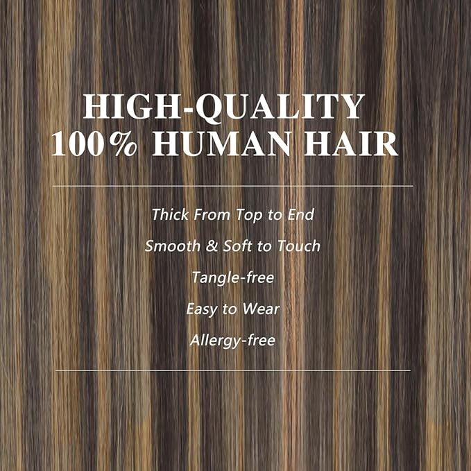 Straight Clip In Hair Extensions Real Human Hair 8Pcs Clip In Balayage Dark Brown to Chestnut Brown Human Hair Extensions with 18Clips Lace Weft 120g 22inch