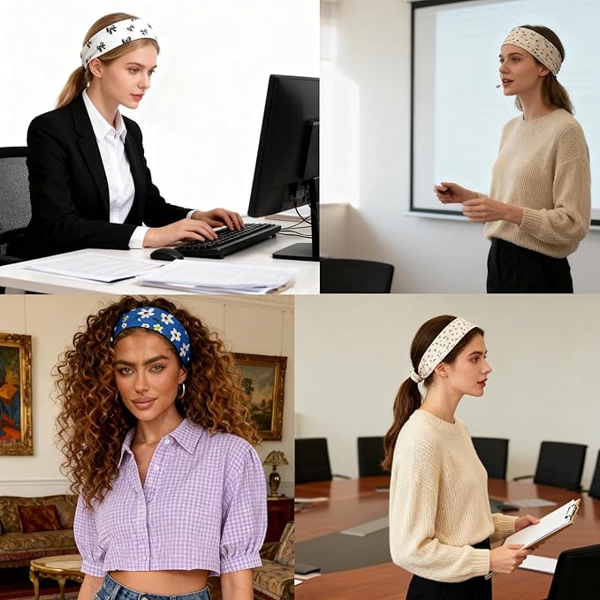 6 Pcs Anti-Slip Elastic Headbands for Women Soft Fabric Yoga Sweatbands with Floral Heart Print Stretchy, Sweat-Absorbent and Lightweight for Fitness, Running and Daily Wear