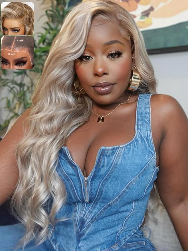 KLAIYI Ombre Ash Blonde Loose Body Wave Pre Everything Glueless 13x4 Lace Front Wigs Human Hair Balayage Precut Pre Plucked Bleached Bye Bye Knots 30S Ready to Wear and Go Wig Beginner Friendly 24Inch