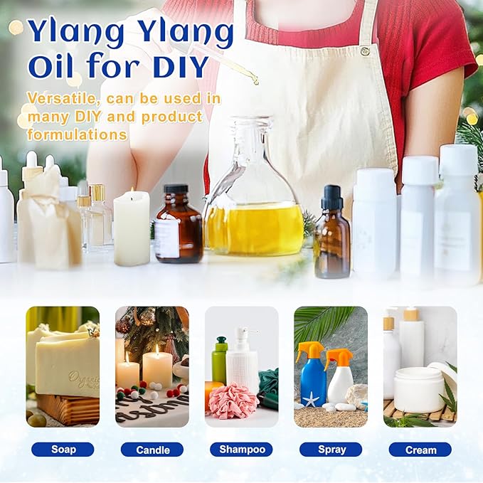 HIQILI Ylang-Ylang Essential Oil, Long-Lasting Scent for Diffuser, Perfumes, Aromatherapy, DIY - 3.38 Fl Oz