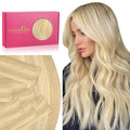 WENNALIFE Invisi Edge Tape in Hair Extensions Human Hair, 16 Inch 50g 20pcs Light Blonde Highlighted Golden Blonde Invisible Luxury Remy Hair Extensions Natural Seamless Injected Tape Ins Straight
