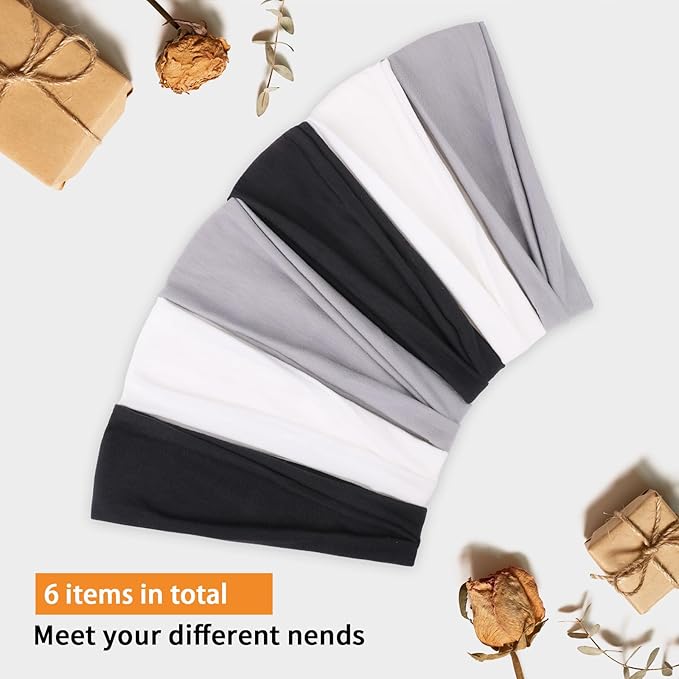 Workout Wide Headbands for Women Non Slip Yoga Running Exercise Head Bands White Women's Sweat Hairbands for Everyday Basic Fashion Hair Accessories