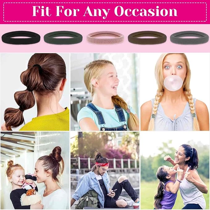 100 Pcs Hair Ties No Damage Elastic Hair Bands for Women Girls, Soft Ponytail Holders for Thick and Thin Hair, Bulk Pack Seamless Hair Accessories