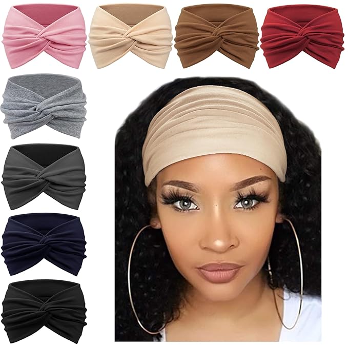 Extra Wide Headbands for Women Large Turban Headband Non Slip Boho Elastic Hairband Hair Twisted Knot Head Bands Accessories