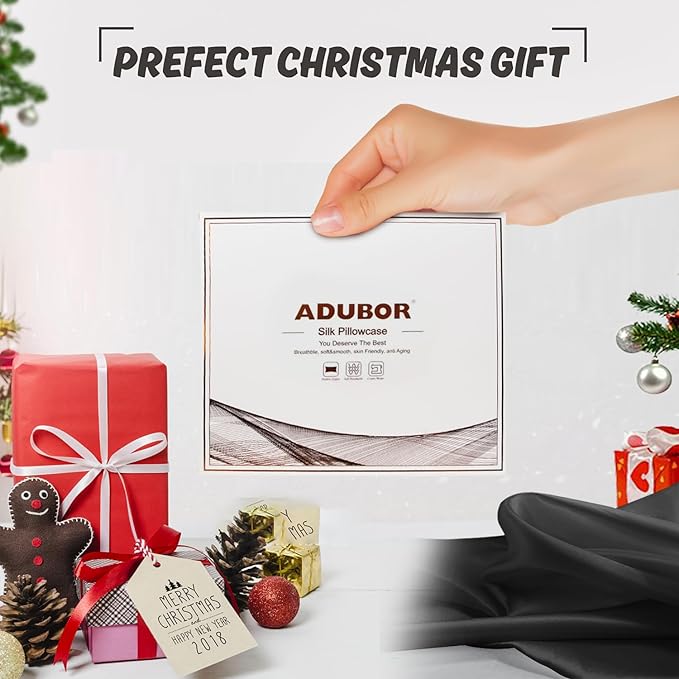 Adubor 100% Silk Pillowcase - Mulberry Silk Pillow Cases, 23 Momme 6A Grade Fibers, Silk Pillow Case for Hair and Skin Health, with Hidden Zipper (Standard 20''×26'', Black, 1PC)