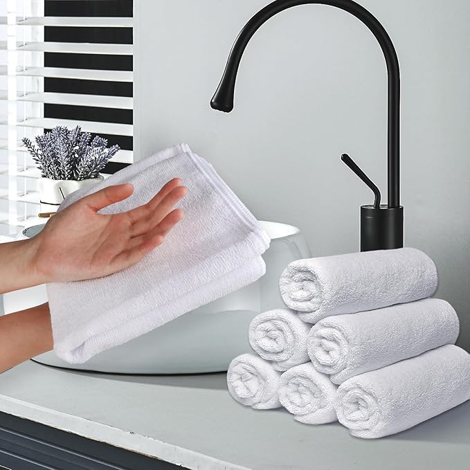 Salon Towels 48 Pack, Super Soft Microfiber Hand Towel, Highly Absorbent Hair-Drying Cloth for Gym, Bath, Spa Use and Home Beauty Care - White (16x29 inch)