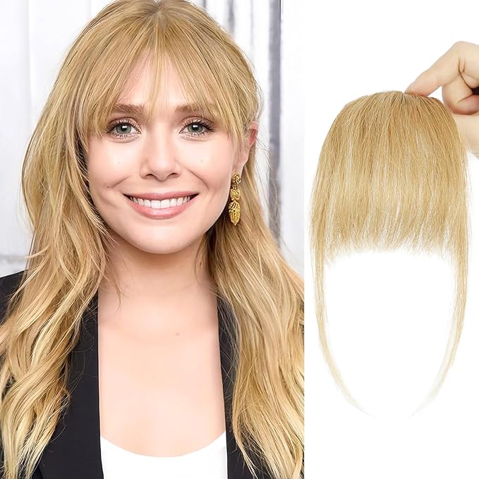BOGSEA Clip in Bangs 100% Human Hair Bangs with Temples Bangs Hairpieces for Women Clip in Fake Bangs for Daily Wear (Light Blonde, Wispy Bangs)