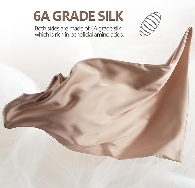 Luxury 6A Mulberry Silk Pillowcase & Silk Pillow Case for Hair & Skin – Anti-Wrinkle, Hidden Zipper – Best Beauty Sleep Solution for Women (Beige, Queen)