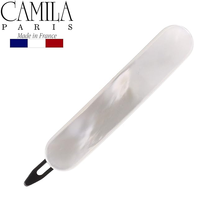 Camila Paris CP2822 French Hair Barrette Clip for Girls, Handmade, White, Metal-Free Closure Strong Hold Grip Hair Clips for Women, No Slip and Durable Styling Girls Hair Accessories, Made in France