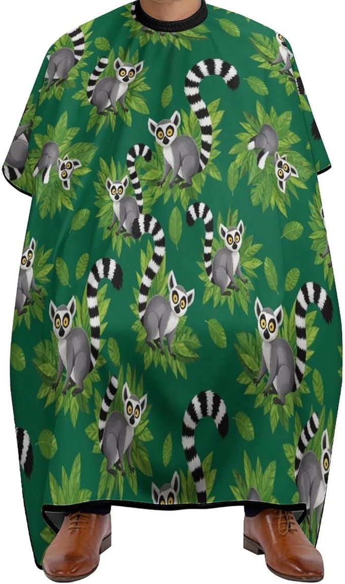 Large Long Hair Cutting Cape, Salon Apron Lemurs Monkey Tropical Green Leaves Floral Haircuting Salon Cape Gown for Hair Cutting Styling