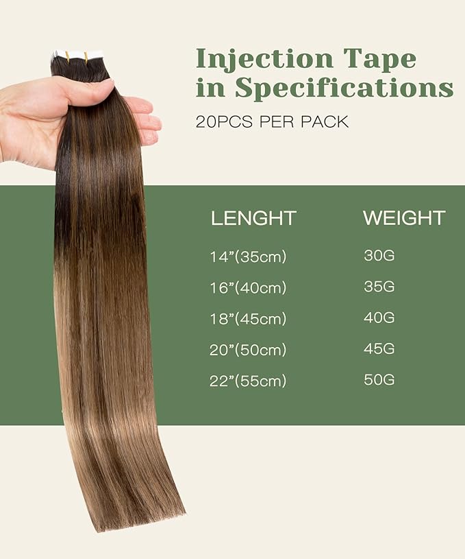 SURNEL Injection Tape in Hair Extensions 22 Inch Natural Black to Medium Brown and Caramel Blonde Seamless Invisible Tape in Extensions 20 Pcs 50g(#1B427,22)