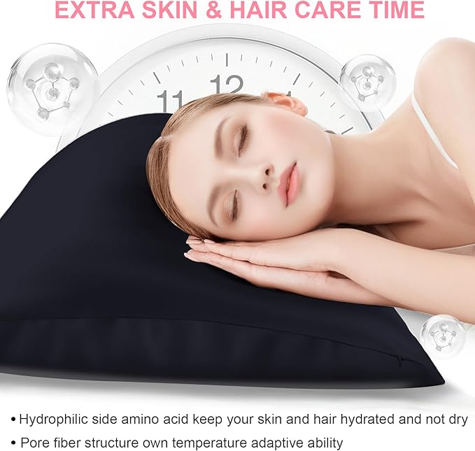 Mulberry Silk Pillow Cases Queen Size with Hidden Zipper, Ultra Smooth and Soft Breathable Cooling Silk Satin Pillowcase for Hair and Skin, Gifts for Women Men (Navy Blue, 20x30 Inches, 1 Pack)
