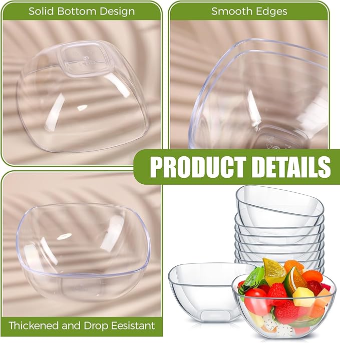Lallisa 24 Pcs Clear Acrylic Serving Bowls Plastic 16 oz Square Party Snack or Salad Bowl Disposable Plastic Party Bowls for Weddings Baby Shower Buffet Party Snack Chips Candy or Salad