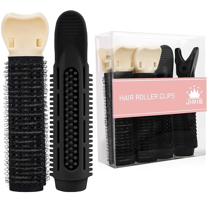 4PCS Volumizing Hair Clips for Root Lift & Volume - Instant Bangs Roller Clips for Effortless Curls & Lift - Velcro Rollers For Hair - Hair Rollers For Women - Black