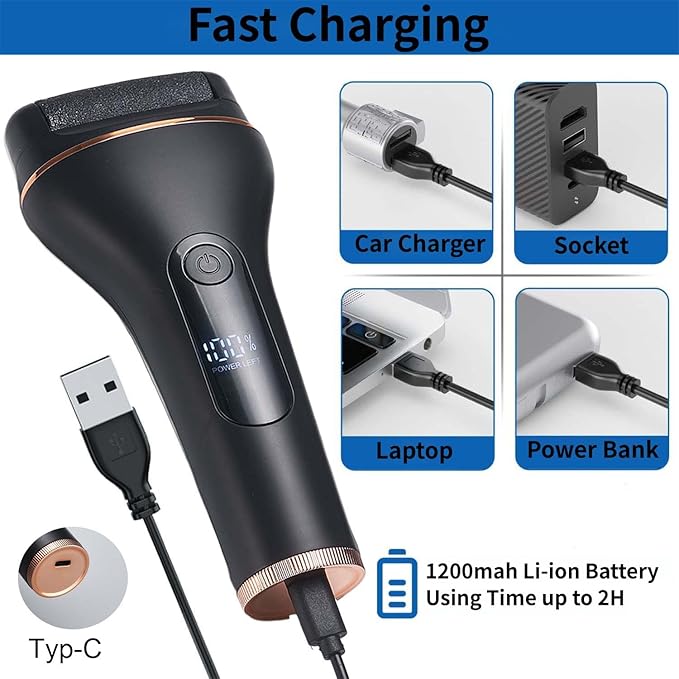 Electric Foot Callus Remover, Portable Electric Foot File with 15 in 1 Professional Pedicure Kits, Rechargeable Pedicure Tools for Foot Care, Waterproof Remover Cracked Feet & Dead Skin (Black)