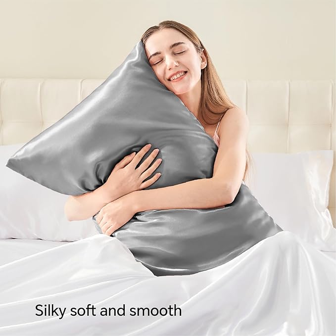 BEDELITE Satin Pillowcase with Zipper 4 Pack, Grey Pillow Cases Queen Size, Super Soft and Cooling Similar to Silk Pillow Cases, Gift for Women Men(20x30 Inches)