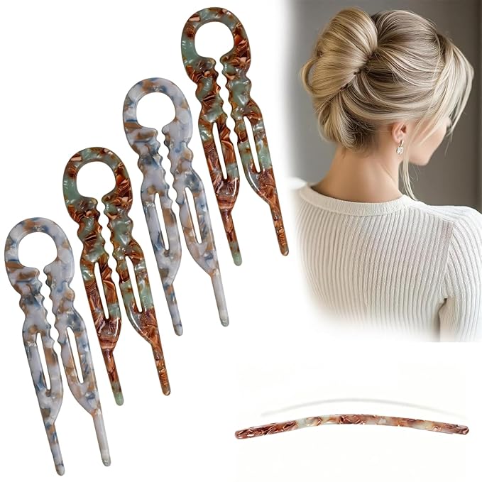Prestige French Hair Pins - Serrated Anti-Slip Design, Curved Angle for Better Head Fit, New Elegant Hair Accessories for Women, Suitable for All Hair Types（4pcs）