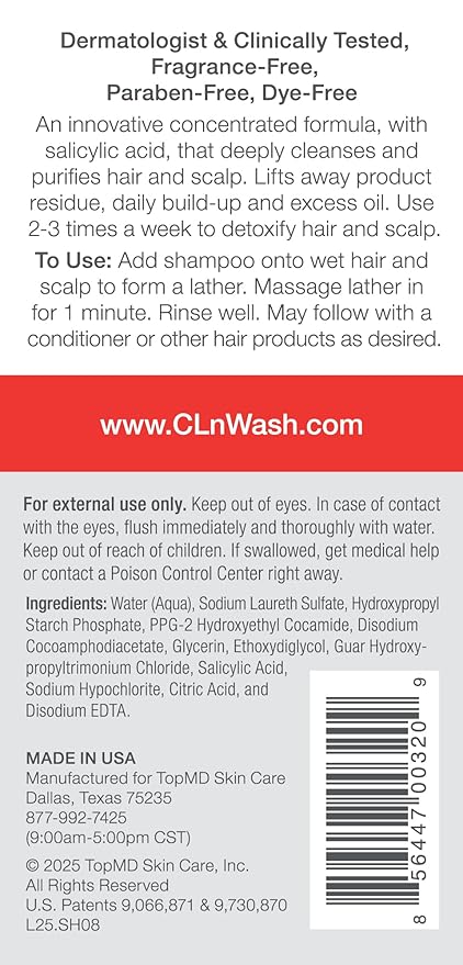 CLn® Shampoo - Clarifying Formula with Salicylic Acid, for Normal to Oily Scalp Prone to Folliculitis, Dandruff, Itchy & Flaky Scalp, Fragrance-Free & Paraben-Free, 8 fl. oz.