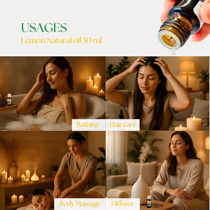 Roots & Above Pure Natural Lemon Essential Oil 1.01 Fl Oz/30 ml Citrus Oils for Skin, Hair Care, Massage, Diffusers, Humidifiers, DIY Beauty, Home Candle Making & Self-Care