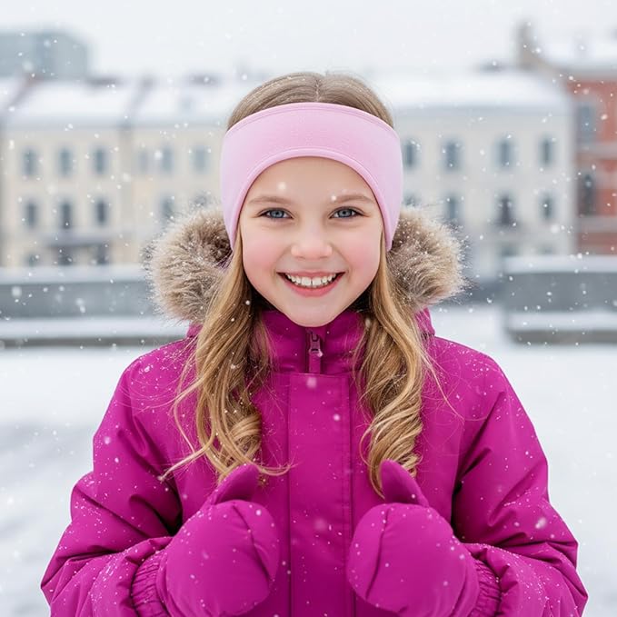 Sucrain 4 Pcs kids Ear Muffs Winter Stretch Ear Warmer Fleece Headband for Girls Boys Outside Sporting Running Ski Cycling