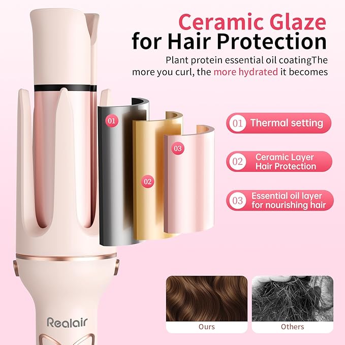 Automatic Curling Iron Beach Wave Curling Wand, Ceramic Coated, Straightening Brush, 1inch and 1.25 inch Portable 3-in-1Hair Curler, 2-Way Rotation Curler 4 Temperatures, 30 Min Auto Shut-Off