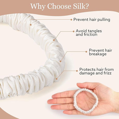 5 Pcs 19 Momme Pure Mulberry Silk Skinny Scrunchies and Ponytail Holders for Women's Hair Sleep