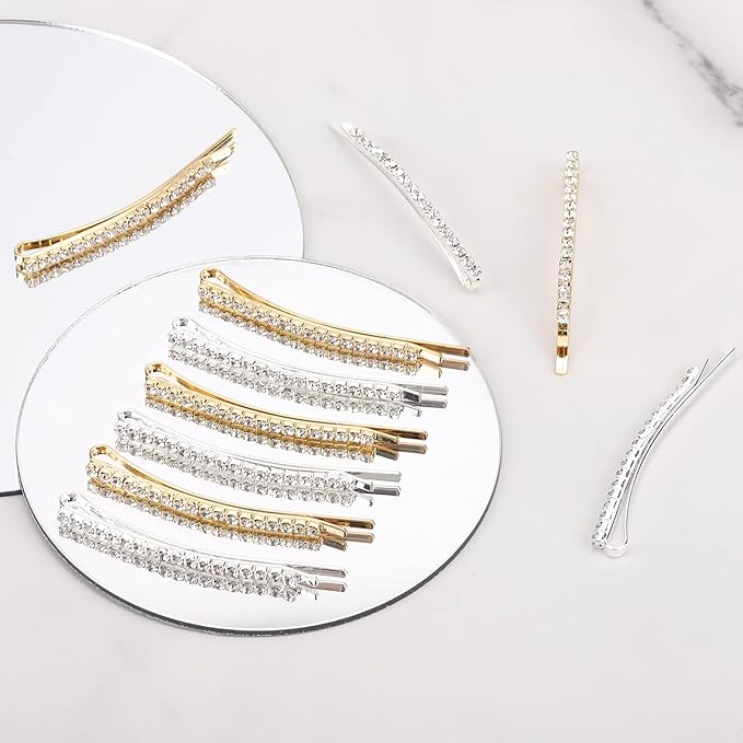20 Pieces Rhinestone Bobby Pins Crystal Hair Clips Gold and Silver Diamond Hair Pin Sparkling Hair Barettes Sytling Decorative Accessories for Women and Girls