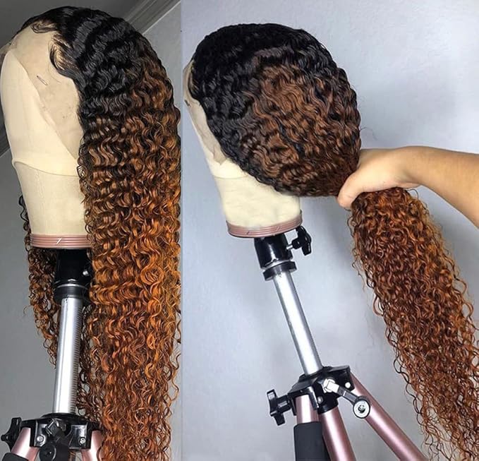 Ombre Brown Lace Front Wigs Human Hair Pre Plucked Curly Wave Brazilian Virgin Hair 13X4 HD Transparent Lace Frontal Wigs with Baby Hair 180% Density 24 Inch