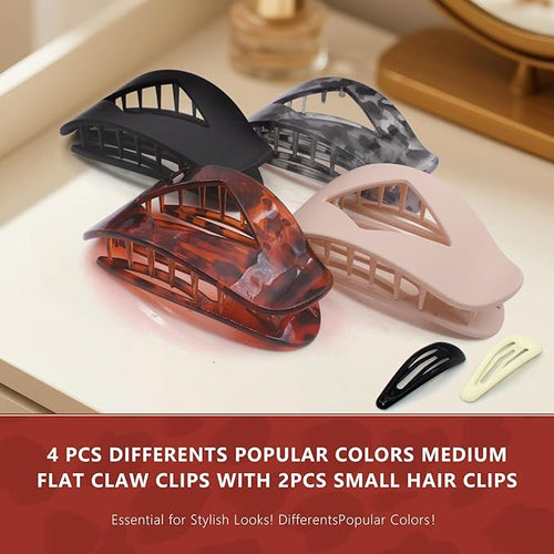 4 PCS Duckbill Flat Hair Clips - Elegant Flat Claw Clips for Women and Girls - Strong Hold Grip French Hair Clips for Thick Thin Hair - Stylish Medium Classic Accessories Hair Barrettes (4PCS-Color-4)