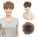 Short Hair Topper for Thinning Hair 4 Inch Short Pixie Cut Toppers Pieces Natural Curly Synthetic Wiglets Hairpieces (Brown mix Natural Blonde, 4 inch)