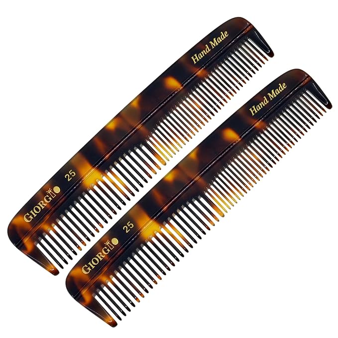 Giorgio G25 FineTooth and WideTooth Pocket Comb - Hair Styling Comb for Men and Women, Handmade Beard Combs for Men, Barber Combs, for Grooming,Saw Cut and Polished