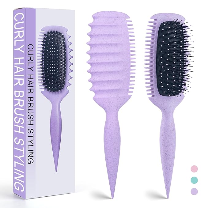 Curly Hair Brush for Detangling, Shaping and Defining Curls, Waves & Coils on All Light Wet or Dry Hair Types for Women and Men, Reduce Tangling, Curl Defining Brush, Lavender Purple