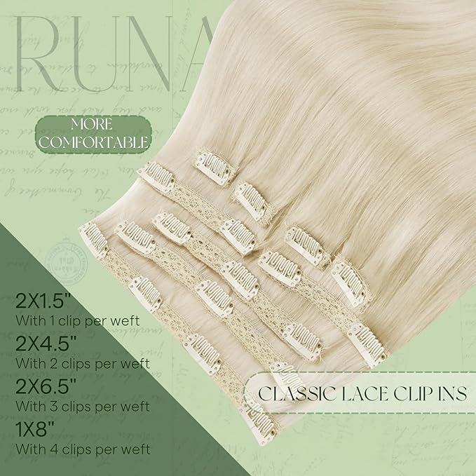 RUNATURE Blonde Human Hair Clip in Extensions, Long Clip in Hair Extensions, Clip on Hair Extensions For Women, Double Weft Remy Natural Hair, Add Hair Length, 20 Inch 120g 7pcs #800 Platinum Blonde