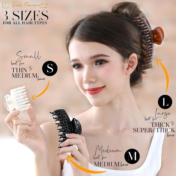 RC ROCHE 6 Pcs Double Claw Hair Clip Tooth Claw Clip Grip Tooth Jaw Clamps Thin Fine Hair Strong Hold No Slip Undo Clutchers for Women, Small Clear Brown and Black