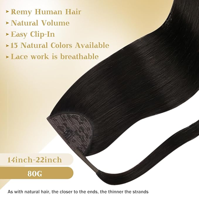Ve Sunny Hair Extensions Ponytail Real Human Hair 80G Wrap Around Clip in Ponytail Hair Extensions Straight Extensions Human Hair for Women Brunette Dark Brown 14inch