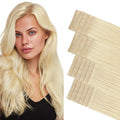 GOO GOO Invisi Edge Tape in Hair Extensions Human Hair, 613R Bleach Blonde 10pcs injected with 10pcs classical tape ins, 24inch 50g, Virgin Remy Hair, Natural Look