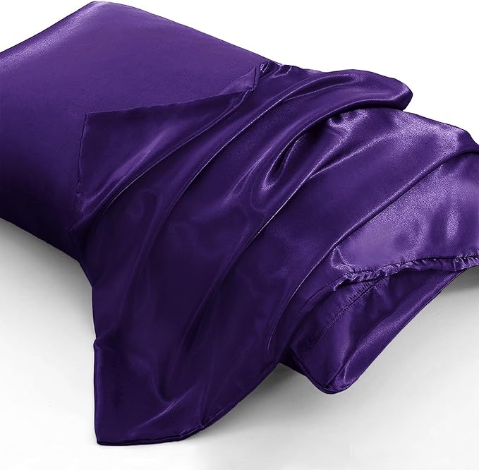 Aormenzy Satin Pillow Cases for Women King Size Set of 2, Purple Satin Pillowcase for Hair with Envelope Closure Silky Pillow Covers Wrinkle, Fade Resistant (20x40 Inches)