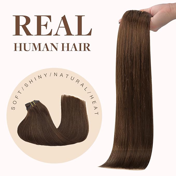 GOO GOO Clip in Hair Extensions Real Human Hair, Remy Human Hair Extensions Clip ins for Women, Natural Human Hair, 24inch 140g 7Pcs, #4A Chocolate Brown